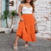 Arolina Maxi Skirt for Women Summer Boho Elastic High Waist Pleated A-Line Flowy Ruffle Swing Tiered Long Beach Skirt Dress Orange view 3