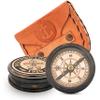 Asian Arts Global Compass Brass with Handmade Leather Case Collectible Decorative Gifting Item, Birthday Gift, 2.2 INCH, Antique