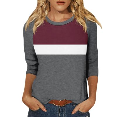 3/4 Length Sleeve Womens Tops Summer Raglan Contrast Crew Neck T Shirts 2025 Loose Fitting Casual Spring Blouses Three Quarter Length Vacation Beach Y2K Tunic Tops Woman Clothes Womens T Shirts
