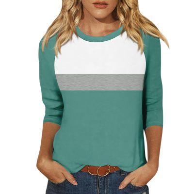 3/4 Length Sleeve Womens Tops Summer Raglan Contrast Crew Neck T Shirts 2025 Casual Loose Fit Spring Blouses Dressy Fashion Three Quarter Shirts Elegant Tunic Tops with Leggings Womens T Shirts