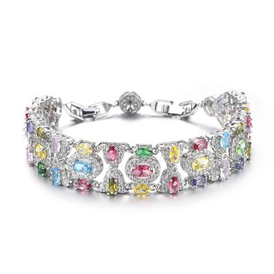 Zkuiokrlf 2024 Colorful Zircon Bracelet, Lightweight Luxury, Women's Fashionable Tourmaline Bracelet