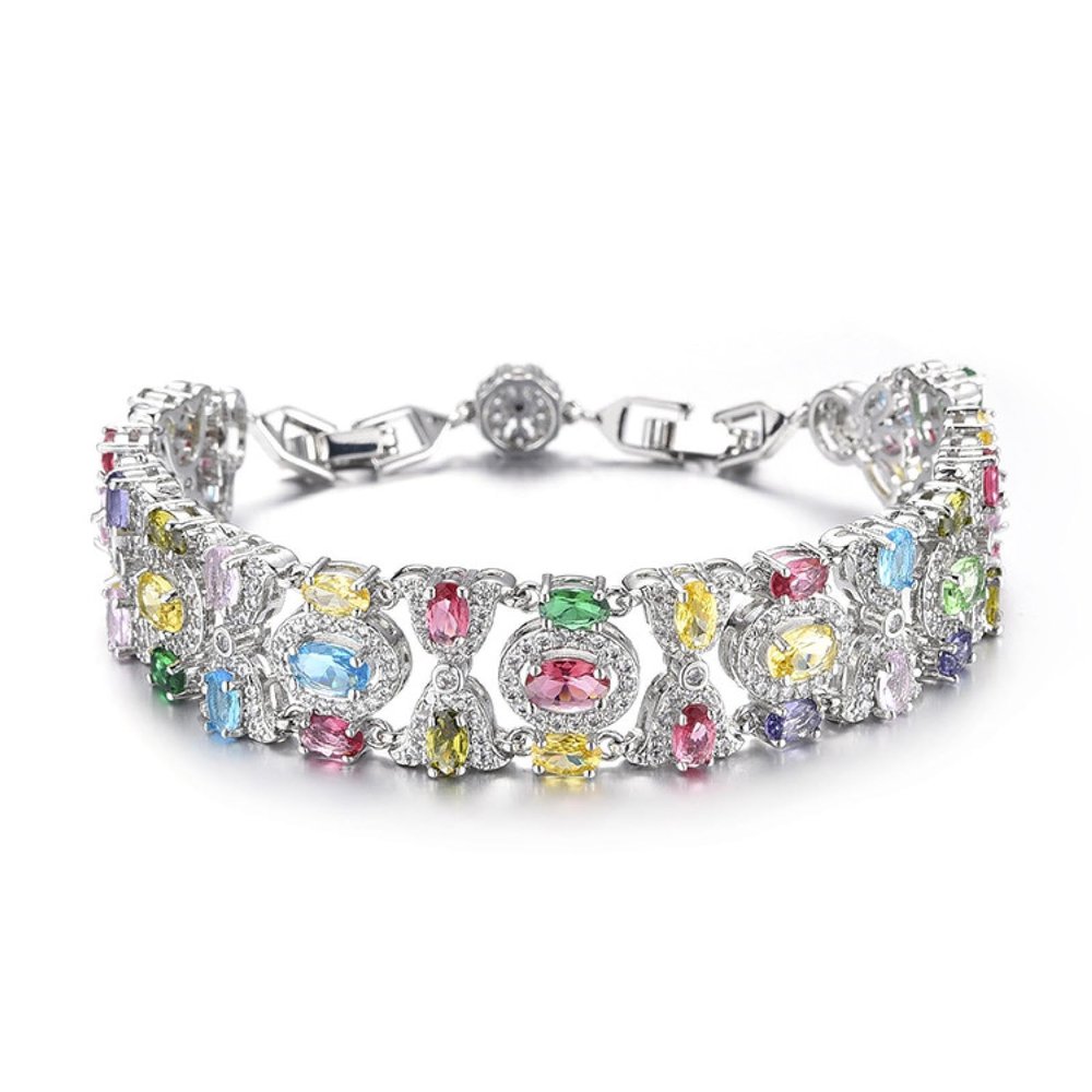 Zkuiokrlf 2024 Colorful Zircon Bracelet, Lightweight Luxury, Women's Fashionable Tourmaline Bracelet