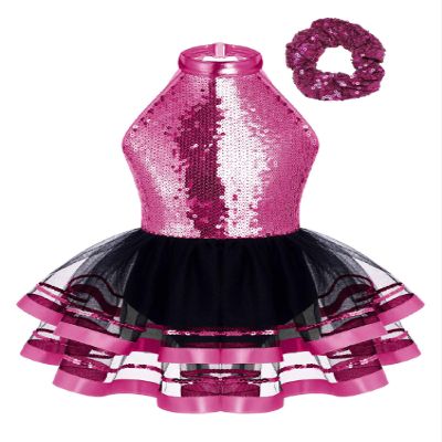 CHICTRY Kids Girls Shiny Sequined Ballet Tutu Dress Modern Jazz Latin Dance Costume Dancewear A1 Rose 10 Years