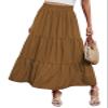 Arolina Maxi Skirt for Women Summer Boho Elastic High Waist Pleated A-Line Flowy Ruffle Swing Tiered Long Beach Skirt Dress Brown view 1