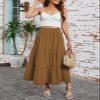 Arolina Maxi Skirt for Women Summer Boho Elastic High Waist Pleated A-Line Flowy Ruffle Swing Tiered Long Beach Skirt Dress Brown view 2