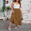 Arolina Maxi Skirt for Women Summer Boho Elastic High Waist Pleated A-Line Flowy Ruffle Swing Tiered Long Beach Skirt Dress Brown view 3