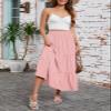 Arolina Maxi Skirt for Women Summer Boho Elastic High Waist Pleated A-Line Flowy Ruffle Swing Tiered Long Beach Skirt Dress Lightpink view 3