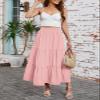 Arolina Maxi Skirt for Women Summer Boho Elastic High Waist Pleated A-Line Flowy Ruffle Swing Tiered Long Beach Skirt Dress Lightpink view 2