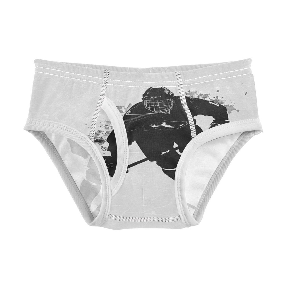 ALAZA Black White Ice Hockey Player Boys' Briefs Soft Underwear Available in Sizes 8y