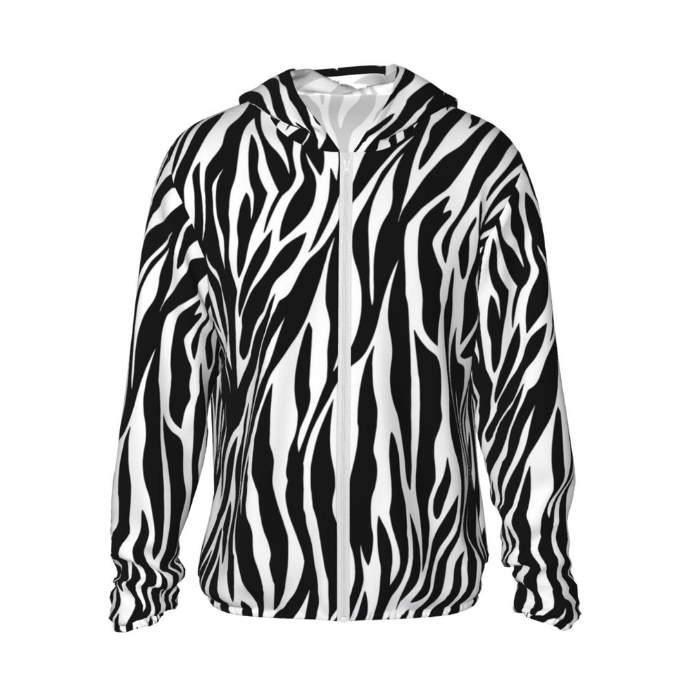 RLDOBOFE Sun Protection Hoodie for Men Women UPF 50+ Long Sleeve Rash Guard Jacket Zebra Print Lightweight Sun Shirt X-Large Black