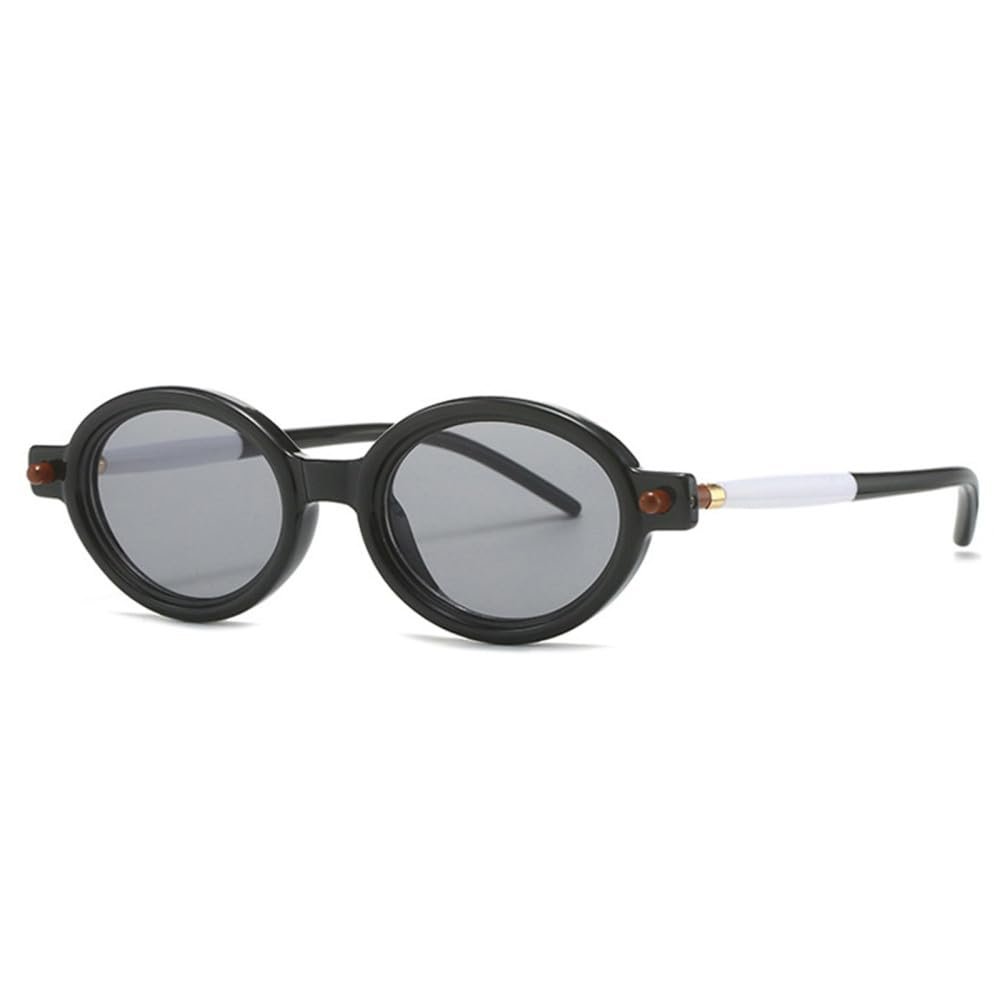 JRSMLF Oval Women Sunglasses Shades UV400 Retro Double Color Eyewear Men Rivets Sun Glasses,Black light gray,one size