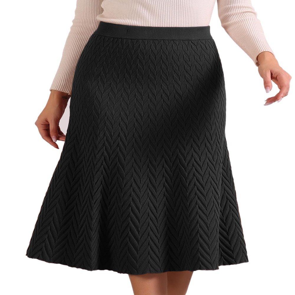 Allegra K Sweater Skirt for Women's High Waist Fall Stretchy Fishtail Cable Knit Midi Skirts Small Black