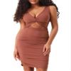 Allegra K Cut Out Dresses for Women's Party Twist Knot Ruched Bodycon Dress X-Small Brownish Red view 1