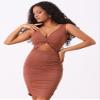 Allegra K Cut Out Dresses for Women's Party Twist Knot Ruched Bodycon Dress X-Small Brownish Red view 4