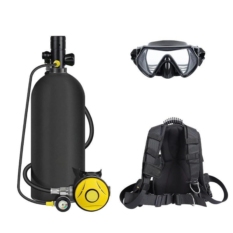 GOYOJO 3L Scuba Tank Diving Oxygen Cylinder Kit Respirator Spair Air Buddy Underwater Diving System 30-50Mins (3L Black Set)