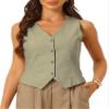 Allegra K Vest Waistcoat for Women's Fashion Sleeveless Button Down V Neck Crop Top Summer Vest Medium Army Green view 1