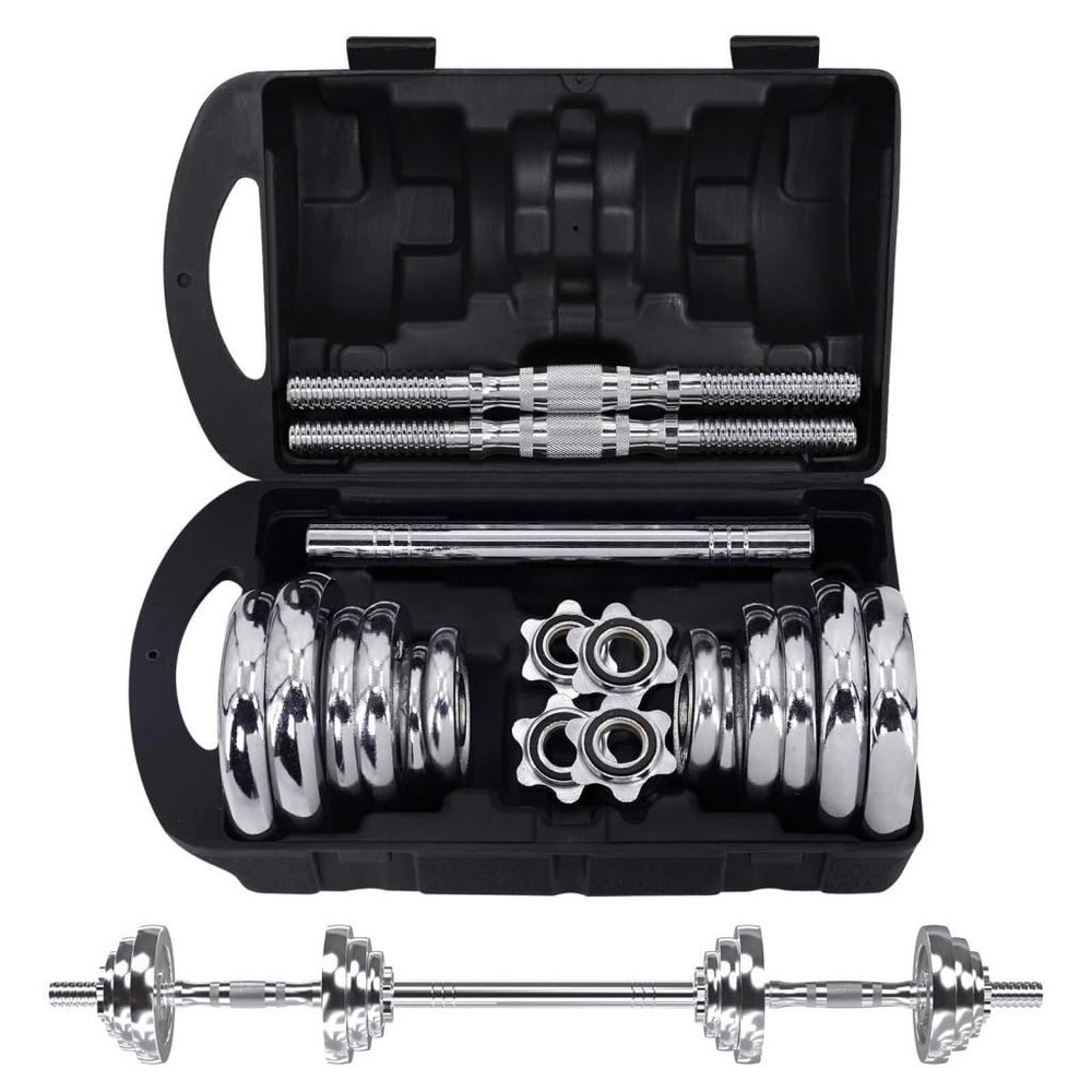 HAMEXLN Dumbells Dumbbell Set, Adjustable Weight Set Metal Links Used as Barbell, Chrome Weights Home Gym Workout Training Dumbell Set, 25kg, Silver