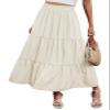 Arolina Maxi Skirt for Women Summer Boho Elastic High Waist Pleated A-Line Flowy Ruffle Swing Tiered Long Beach Skirt Dress Beige view 1