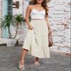 Arolina Maxi Skirt for Women Summer Boho Elastic High Waist Pleated A-Line Flowy Ruffle Swing Tiered Long Beach Skirt Dress Beige view 3