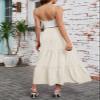 Arolina Maxi Skirt for Women Summer Boho Elastic High Waist Pleated A-Line Flowy Ruffle Swing Tiered Long Beach Skirt Dress Beige view 4