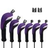 Andux 6pcs/Set Golf Club Head Covers Woods Drivers Fairway Hybrid Set Long Neck (3 Hybrid + 3 Woods) (Black/Purple) view 1