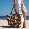 AMAZWI Cute Rooster Chickens Large Beach Tote Bag,Women Sandproof Zipper Beach Travel Bag For Travel Vacation Gym view 2