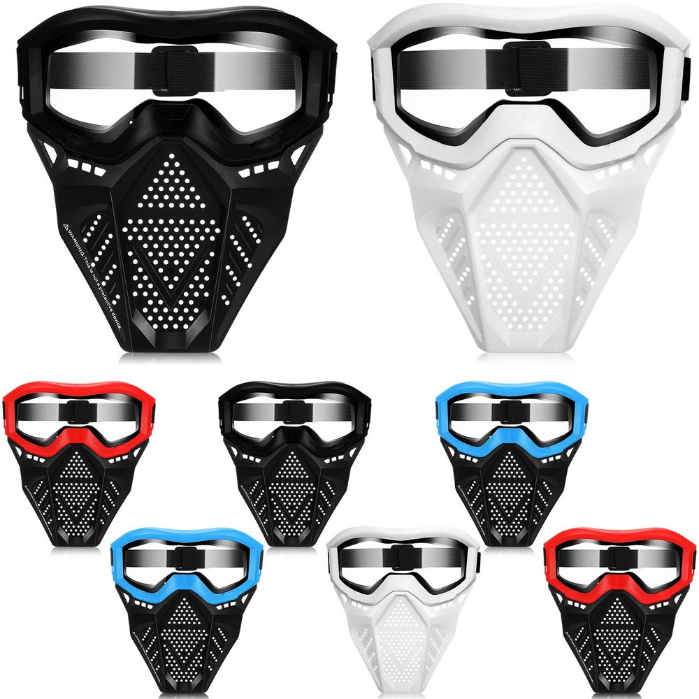 RoundFunny 8 Pack Tactical Mask for Kids with Safety Goggles to Protect Eyes, Full Mask Eye Protection for Christmas Kids Gifts CS Airsoft Shooting Game Party(Light Color)