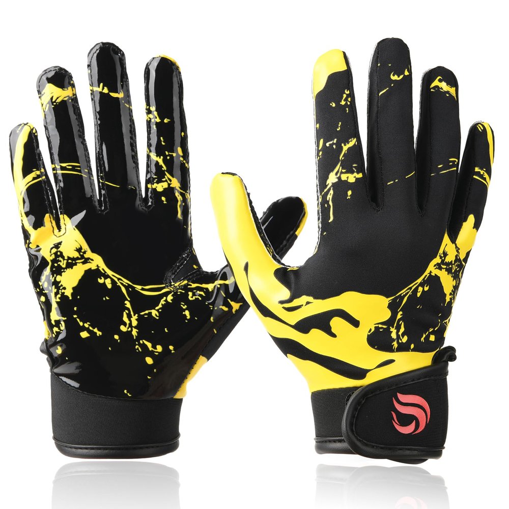 Goporoy Youth Football Gloves for Kids Excellent Grip Football Receiver Gloves, ICY Gold Youth XS/S