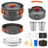 THTYBROS 17pcs Camping Cookware Kit, 0.45Gal Pot, 7inches Pan,0.30Gal Kettle Set with 2 Set Stainless Steel Cups Plates Forks Knives Spoons for Hiking,Camping,Backpacking,Outdoor Cooking and Picnic view 1