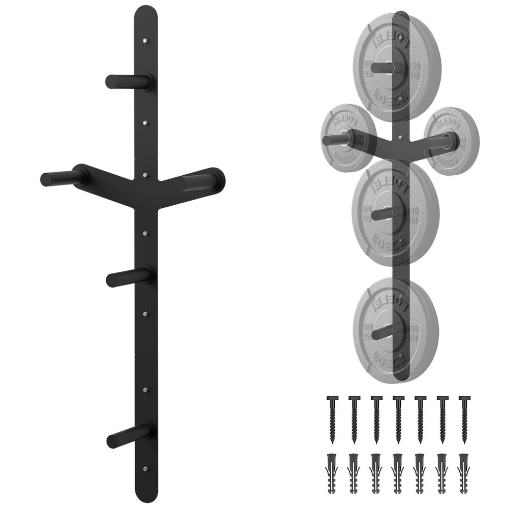Weight Plate Storage Rack, Wall Mounted Bumper Plate Weight Rack Storage, Space Saving Strength Training Plate Trees for Garage Home Gym Strength Training, Load Up to 700 LBS, 3-Peg, Fit 2" Plates (Weight Plate Storage Wall Mount)