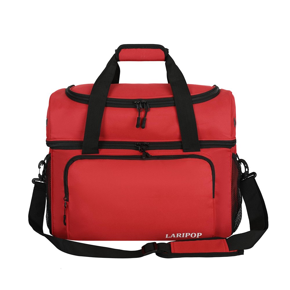 LARIPOP 2 Ball Bowling Bag, Double Bowling Ball Bag with Dual Padded Holder & Shoe Compartment- Fits Shoes Up to Mens Size 16 and Accessories,Red