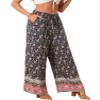 Allegra K Boho Floral Pants for Women's Drawstring Waist Beach Wide Leg Pants with Pockets X-Small Navy Blue view 1