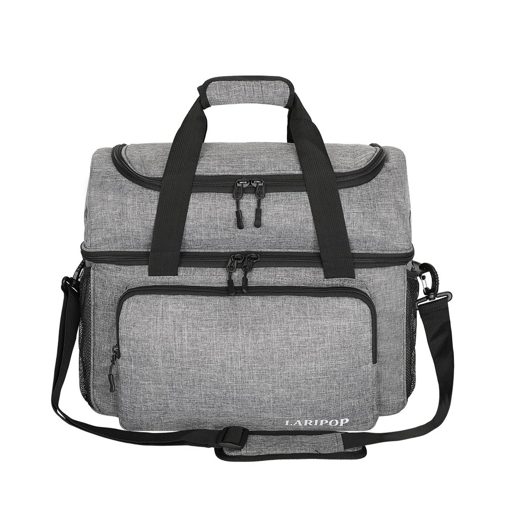 LARIPOP 2 Ball Bowling Bag, Double Bowling Ball Bag with Dual Padded Holder & Shoe Compartment- Fits Shoes Up to Mens Size 16 and Accessories,Grey