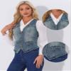 Allegra K Denim Vest for Women's Sleeveless V Neck Washed Distressed Y2K Jean Waistcoat Jacket Small Gray Blue view 2