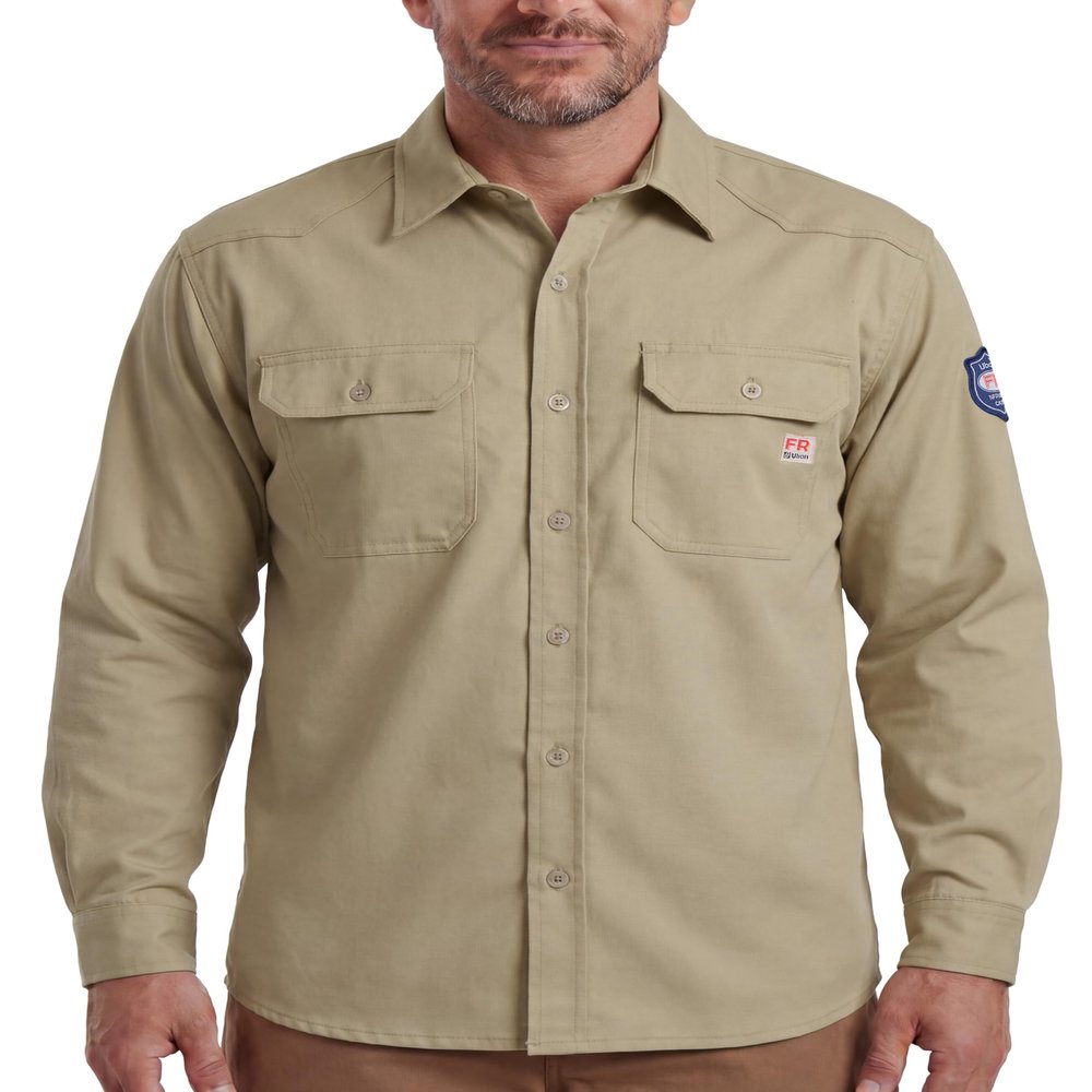Ubon FR Shirts for Men Flame Resistant Long Sleeve Welding Shirt, Khaki, L