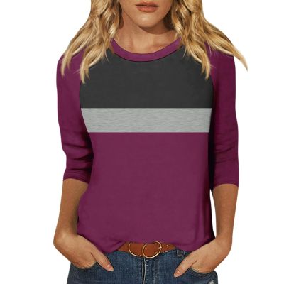 3/4 Length Sleeve Womens Tops Summer Raglan Contrast Crew Neck T Shirts 2025 Loose Fitting Casual Spring Blouses Trendy Three Quarter Length Sleeve Tunic Tops to Wear with Leggings Womens Tshirts