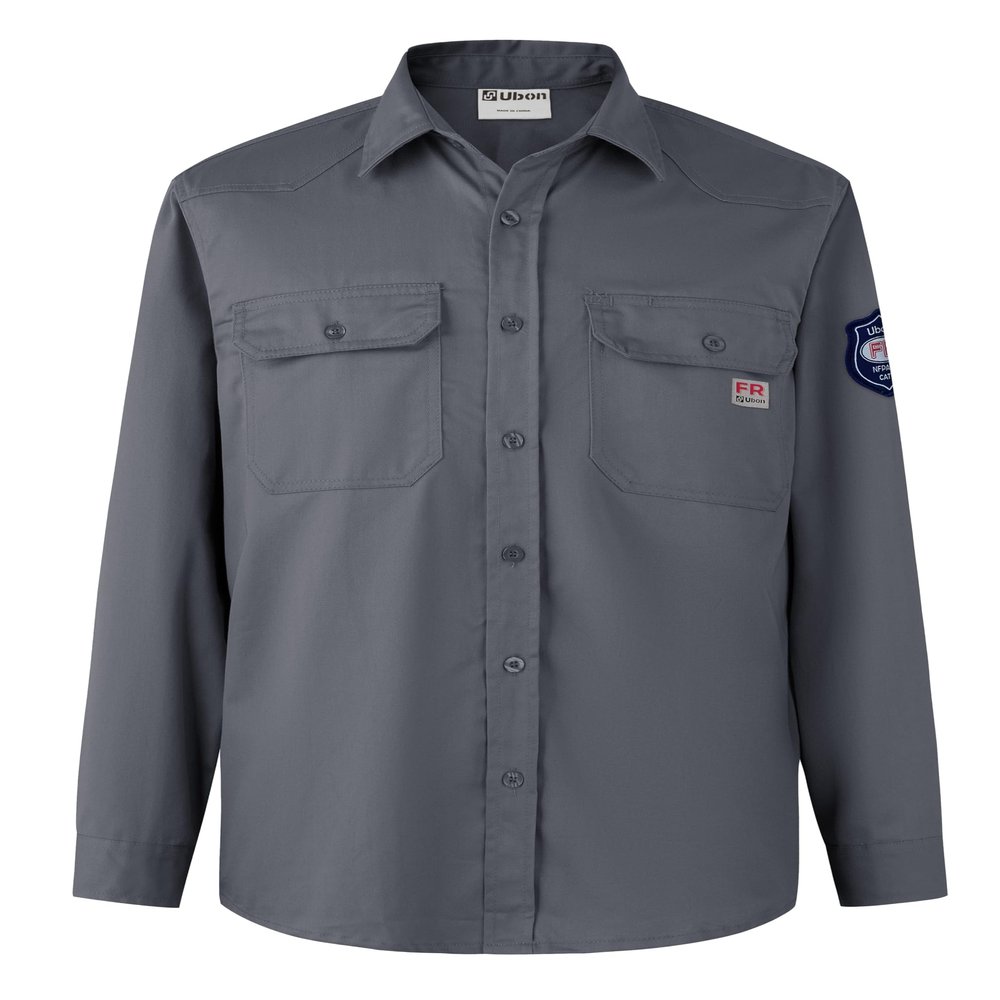 Ubon FR Shirts for Men Flame Resistan Welding Shirt FRC Work Shirt Long Sleeve Welder Shirts 7.5 Oz, Gray, XX-Large