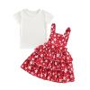 4th of July Toddler Girl Outfit Ribbed Short Sleeve Shirt Ruffle Suspender Skirt Overalls Dress Summer Clothes 1-6Y (July 4th Red, 3-4T) view 1