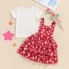 4th of July Toddler Girl Outfit Ribbed Short Sleeve Shirt Ruffle Suspender Skirt Overalls Dress Summer Clothes 1-6Y (July 4th Red, 3-4T) view 2