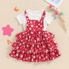 4th of July Toddler Girl Outfit Ribbed Short Sleeve Shirt Ruffle Suspender Skirt Overalls Dress Summer Clothes 1-6Y (July 4th Red, 3-4T) view 3