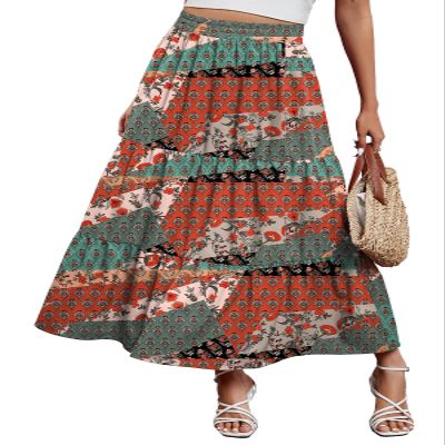 Arolina Maxi Skirt for Women Summer Boho Elastic High Waist Pleated A-Line Flowy Ruffle Swing Tiered Long Beach Skirt Dress