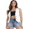Allegra K Denim Vest for Women's Sleeveless V Neck Washed Distressed Y2K Jean Waistcoat Jacket Medium White view 1