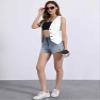 Allegra K Denim Vest for Women's Sleeveless V Neck Washed Distressed Y2K Jean Waistcoat Jacket Medium White view 4