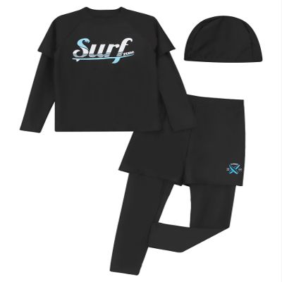Sxiwei Kids Boys 3 Pieces UPF 50+ Rash Guard Surfing Suit Long Sleeves Beachwear Swimsuits Black 16-17 Years