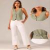 Allegra K Vest Waistcoat for Women's Fashion Sleeveless Button Down V Neck Crop Top Summer Vest X-Large Army Green view 2