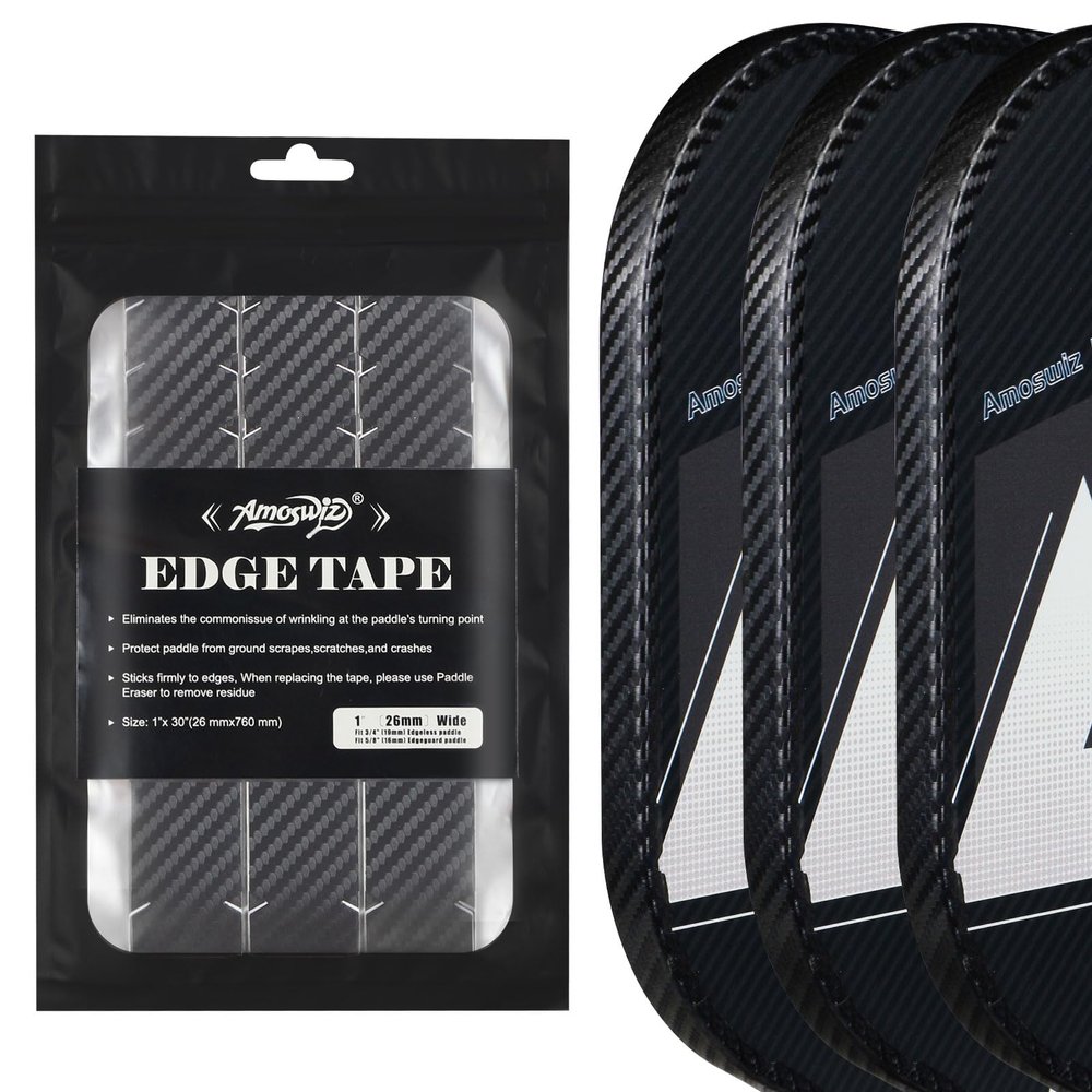 Amoswiz Pickleball Edge Guard Tape, 3K Pickleball Protection Tapes 3 Pcs, PU Interwoven Texture Edge Tape, 23MM & 26MM Width Black Head Tapes for 13MM & 16MM & 20MM Thicknesse Paddles