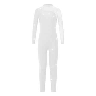 Linjinx Kids Girls Long Sleeve Sequins Gymnastics Leotard Unitard Full BodyJumpsuit One Piece Skating Bodysuit White 6 Years