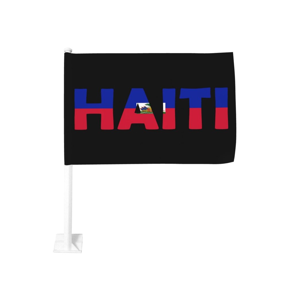 Yoladsume Haiti Flag Haitian Text Word Art Personalized Double-Sided Car Flag With Window Clip - Fade-Proof, Waterproof