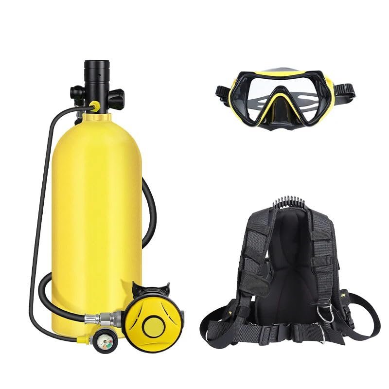 GOYOJO 3L Scuba Tank Diving Oxygen Cylinder Kit Respirator Spair Air Buddy Underwater Diving System 30-50Mins (3L Yellow Set)