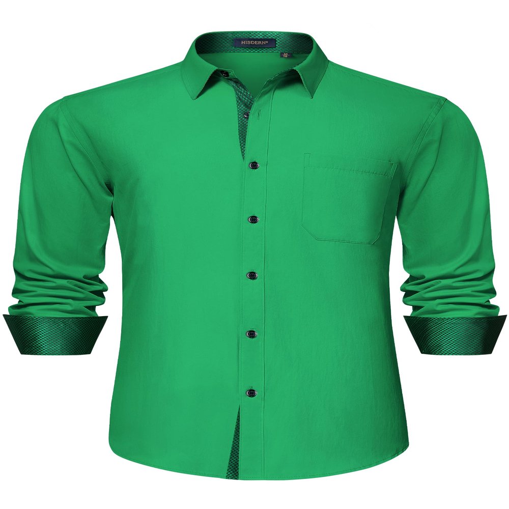 HISDERN Mens Dress Shirts Green Business Button Down Long Sleeve Shirts Casual Formal Tuxedo Shirt for Men Regular Fit Party